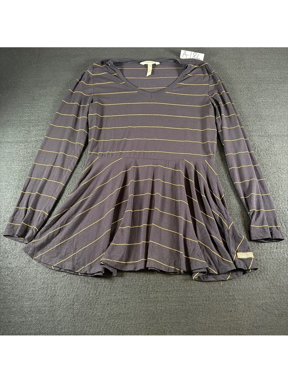 Matilda Jane Womens XS Tunic Top Black Gold Stripe Modal Fit Flare Long Sleeve